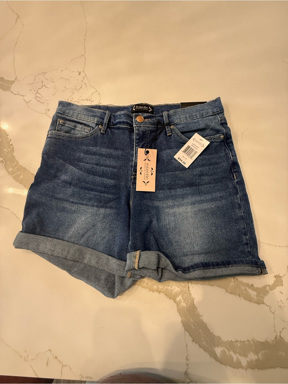Nanette Lenore Womens Blue Denim Roll-Cuff Shorts